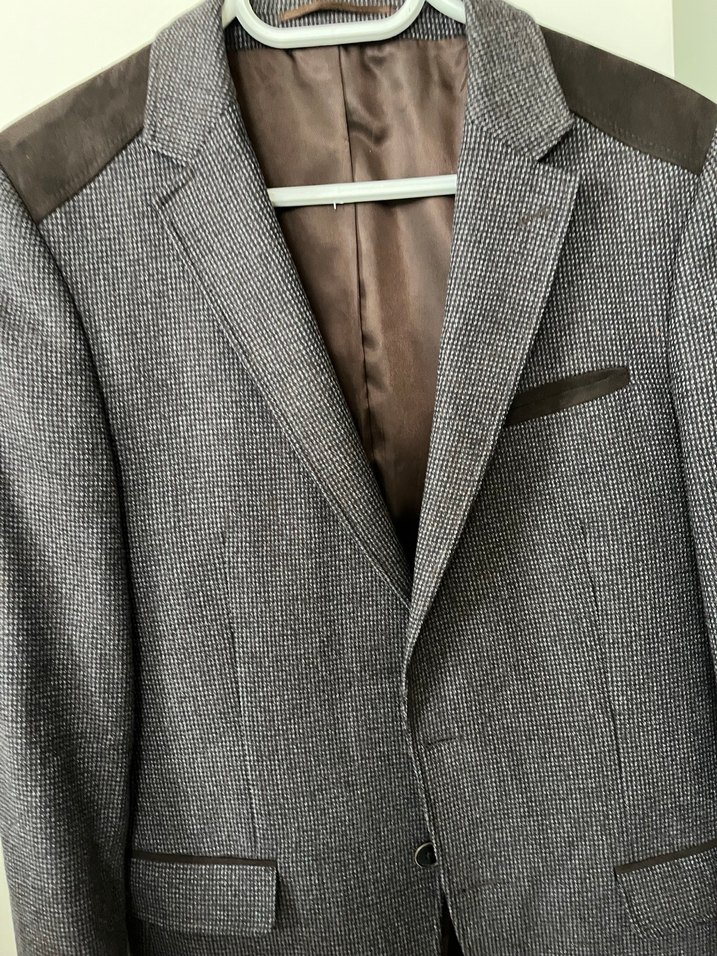 Düğmeli Kahverengi Gri Erkek Takım Ceketi - Görsel 4
