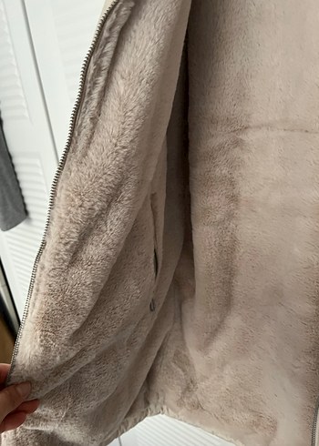 ONLY Kadın Ekru Peluş Detaylı Midi Kaban - Görsel 5