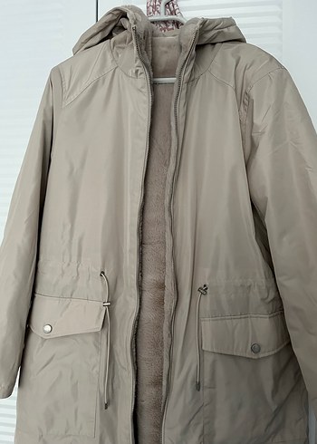 ONLY Kadın Ekru Peluş Detaylı Midi Kaban - Görsel 4