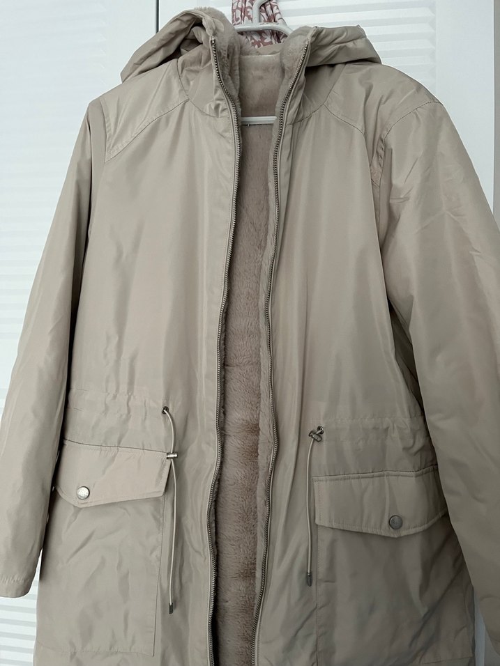 ONLY Kadın Ekru Peluş Detaylı Midi Kaban - Görsel 4