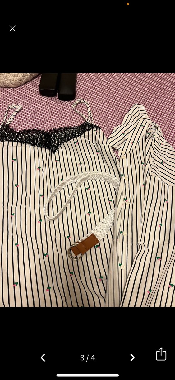 Twist Kadın Gri Beyaz Çizgili Mini Gömlek Elbise - Görsel 2