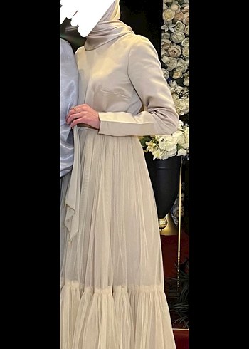 Bej Uzun Drapeli Bohem Uzun Kollu Elbise - Görsel 2