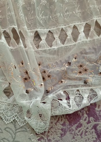 İşlemeli Beyaz Bohem Perde - Görsel 7