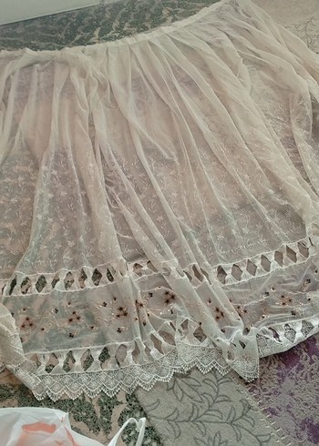 İşlemeli Beyaz Bohem Perde - Görsel 2