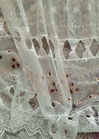 İşlemeli Beyaz Bohem Perde - Görsel 6