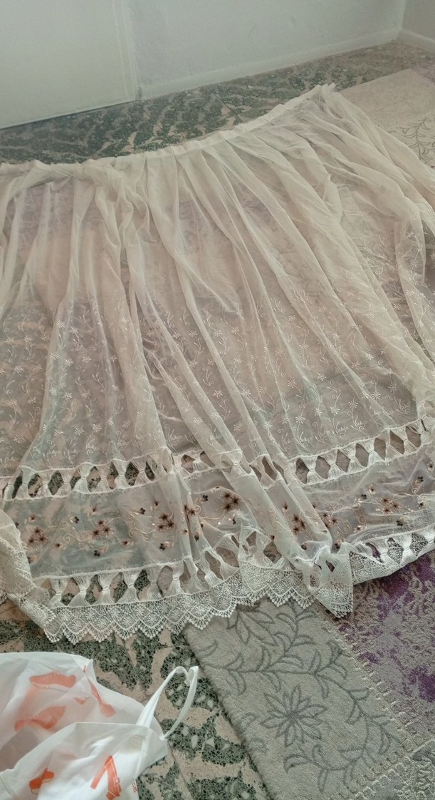 İşlemeli Beyaz Bohem Perde - Görsel 2