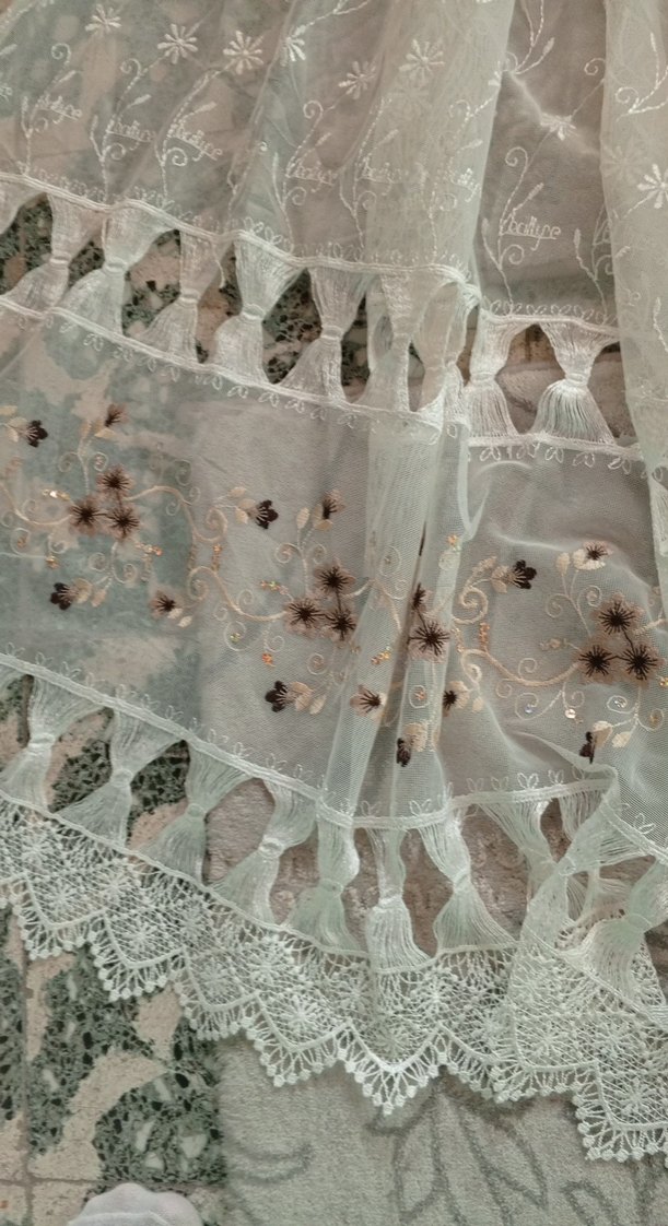 İşlemeli Beyaz Bohem Perde - Görsel 5