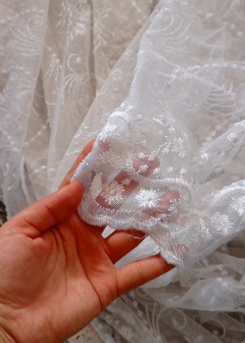 İşlemeli Beyaz Bohem Tül Perde - Görsel 5