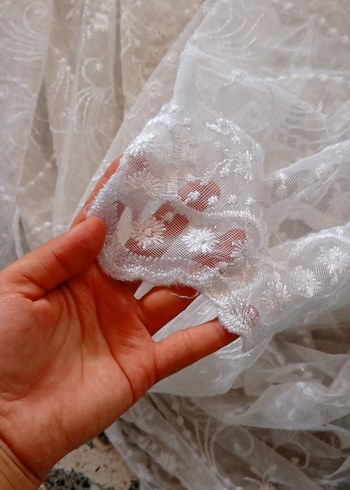 İşlemeli Beyaz Bohem Tül Perde - Görsel 4