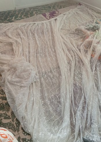 İşlemeli Beyaz Bohem Tül Perde - Görsel 3