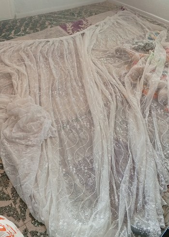 İşlemeli Beyaz Bohem Tül Perde - Görsel 2