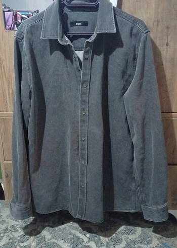 Gri Denim Erkek kot ceket Düğmeli, Salaş Kesim - Görsel 8