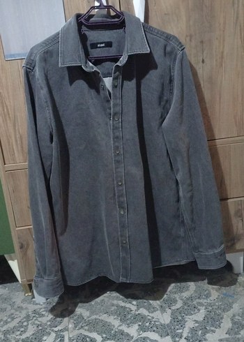 Gri Denim Erkek kot ceket Düğmeli, Salaş Kesim - Görsel 2