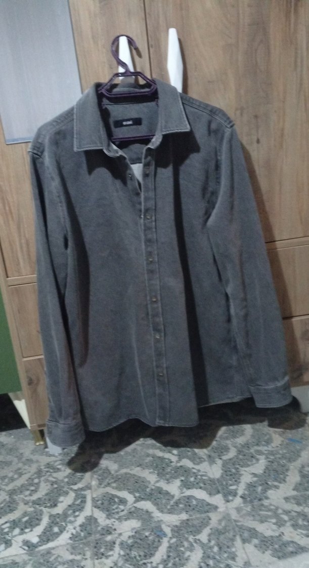 Gri Denim Erkek kot ceket Düğmeli, Salaş Kesim - Görsel 3