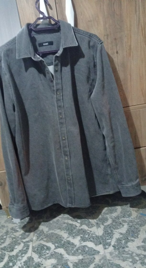 Gri Denim Erkek kot ceket Düğmeli, Salaş Kesim - Görsel 4