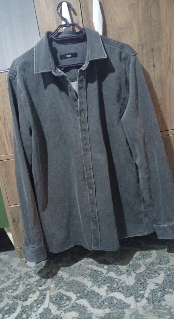 Gri Denim Erkek kot ceket Düğmeli, Salaş Kesim - Görsel 5