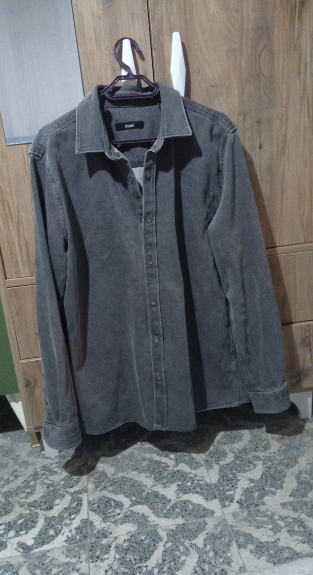 Gri Denim Erkek kot ceket Düğmeli, Salaş Kesim - Görsel 2