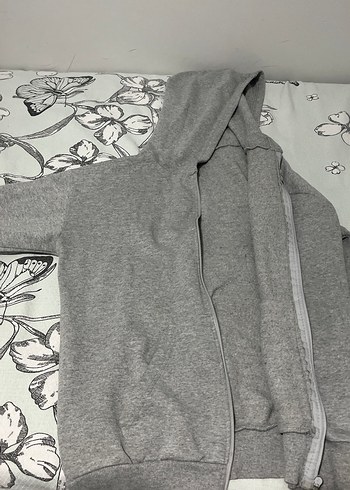 Gri Kapüşonlu Fermuarlı kadın Sweatshirt