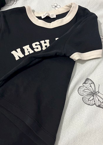 m Beden Kısa Kollu Siyah Baskılı kadın crop top