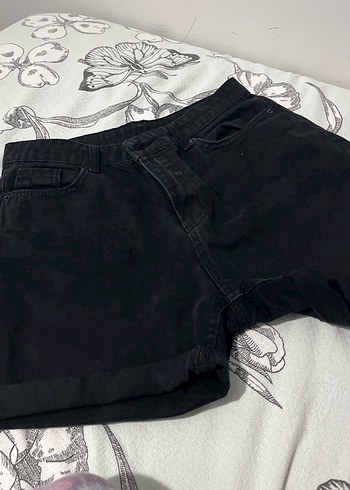 Siyah Midi Boy Salaş Denim Şort