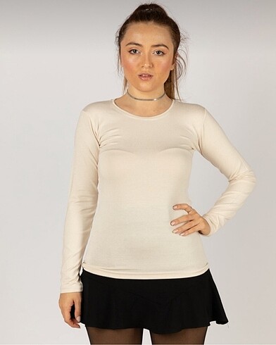 Diğer Krem ( Bej, Taş renk )Bisiklet Yaka Basic Body