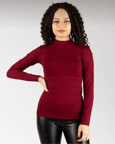 Bordo Yarım Boğazlı Basic Body