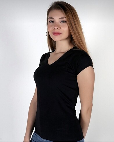 Siyah V Yaka Kısa Kol Basic Body Badi