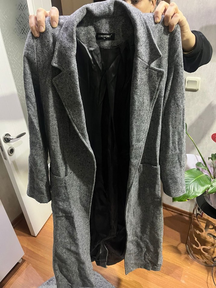 Gri Midi Kadın Fermuarlı Kaban - Görsel 2