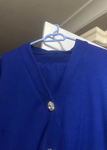 Düğmeli Mavi Uzun Kadın takım - Görsel 3