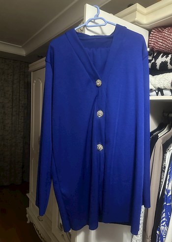 Düğmeli Mavi Uzun Kadın takım - Görsel 2