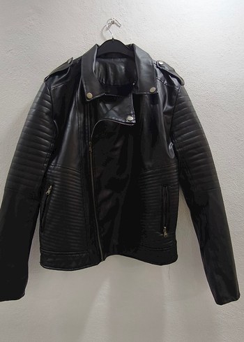 Siyah Deri Biker Ceket erkek - Görsel 2