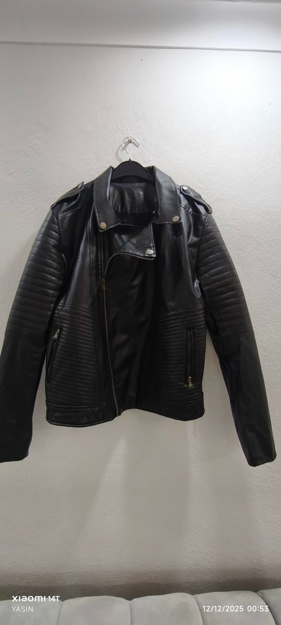Siyah Deri Biker Ceket erkek - Görsel 2
