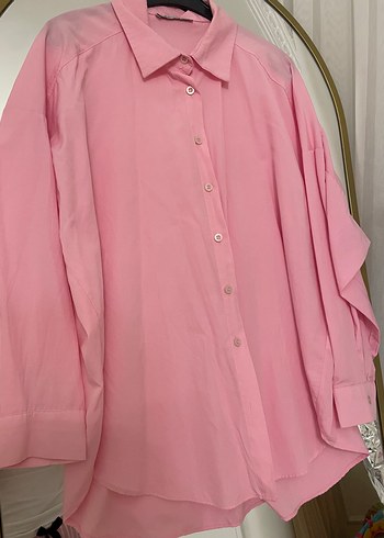 Pembe Düğmeli Rahat Kesim Kadın Gömlek - Görsel 2