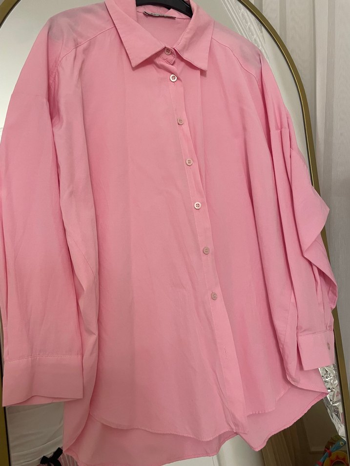 Pembe Düğmeli Rahat Kesim Kadın Gömlek - Görsel 2