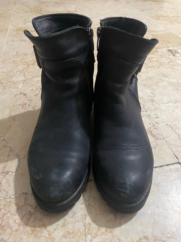 Kadın Siyah Deri Tokalı Biker Bot - Görsel 2