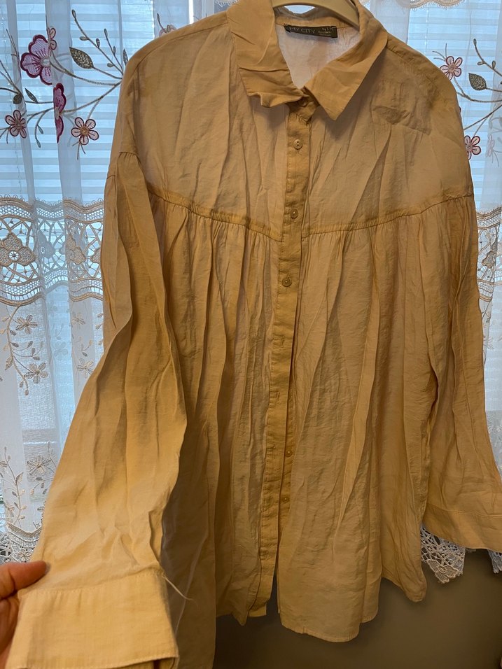 Bej Bohem Uzun Kollu Keten Gömlek - Görsel 2