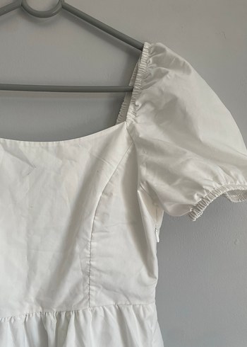 Beyaz Keten Midi Bohem Elbise - Görsel 6