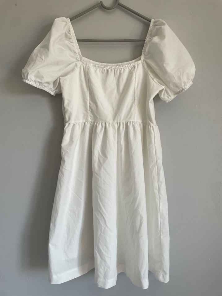 Beyaz Keten Midi Bohem Elbise - Görsel 3