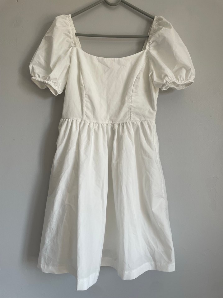 Beyaz Keten Midi Bohem Elbise - Görsel 2