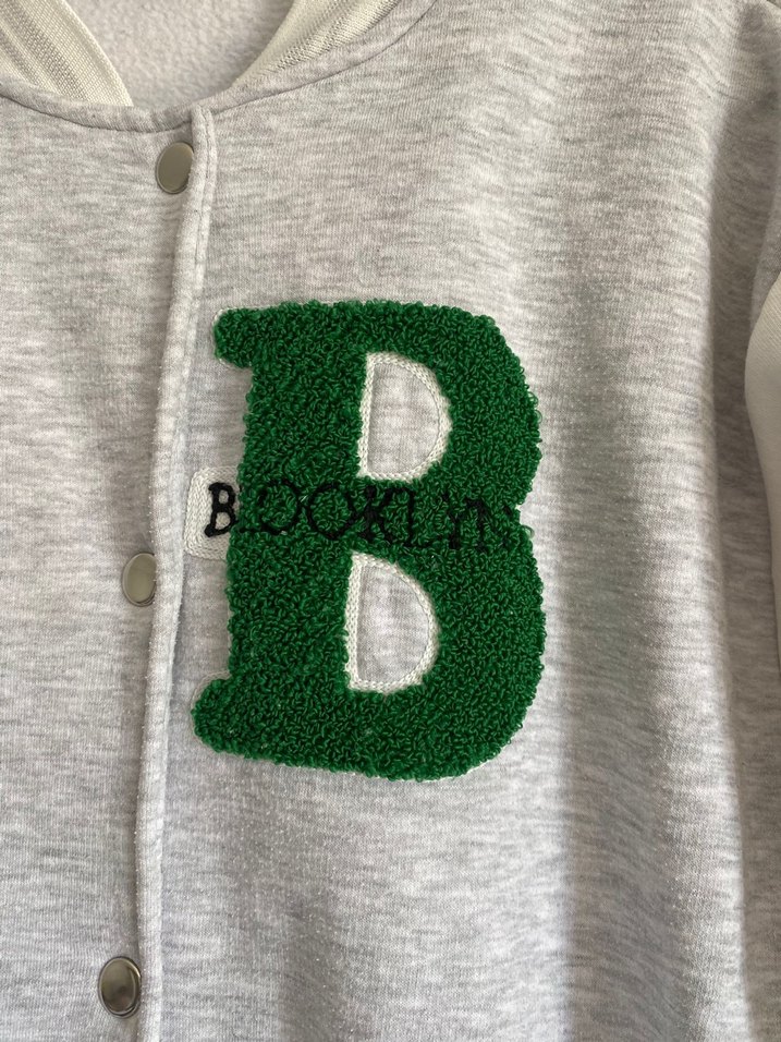 Gri Düğmeli Uzun Kollu Bomber Ceket - Görsel 3