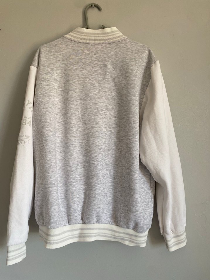 Gri Düğmeli Uzun Kollu Bomber Ceket - Görsel 4