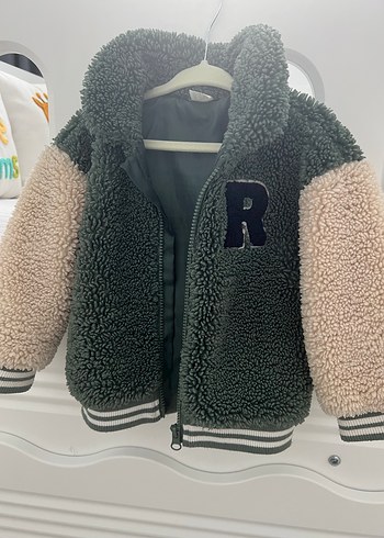 Kapüşonlu Gri Erkek Çocuk Peluş Ceket - Görsel 3