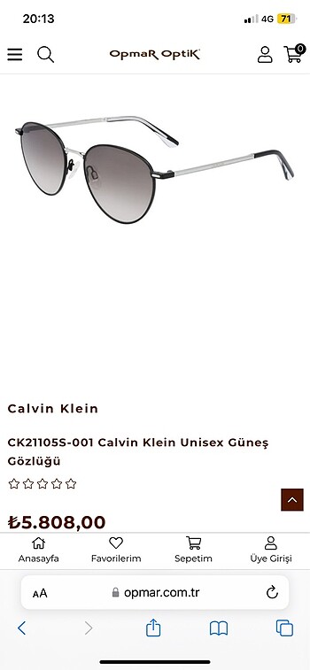  Beden CK21105S-001 Calvin Klein Unisex Güneş Gözlüğü