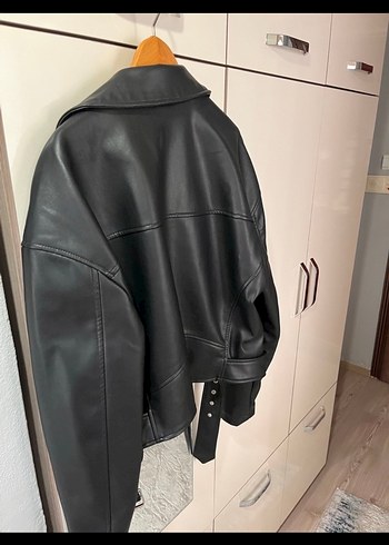 40 Beden siyah Renk Kadın Siyah Deri Kemerli Biker Ceket