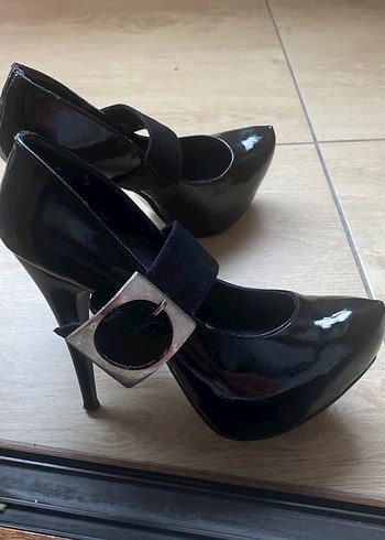 Siyah Rugan Tokalı Topuklu Stiletto - Görsel 3