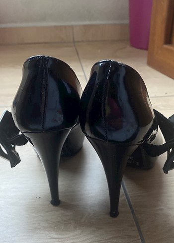 Siyah Rugan Tokalı Topuklu Stiletto - Görsel 2