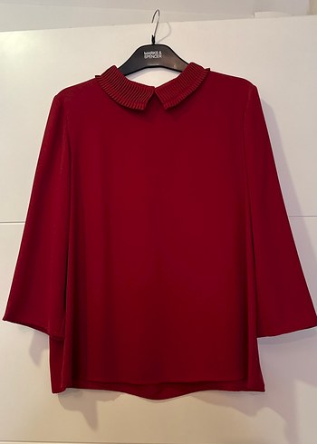 Bordo Pileli Yaka Kadın Bluz