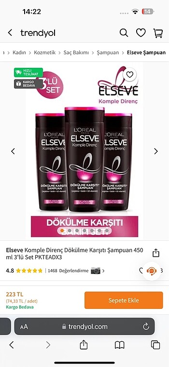 Beden 3 Şampuan /Saç kremi hediyedir indirim vardır