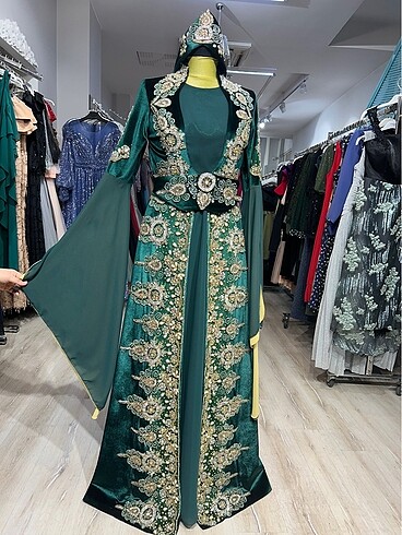 xl Beden yeşil Renk Bindallı kınalık kaftan