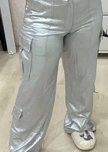 Gümüş Bol Kesim Kargo Kadın Pantolon - Görsel 2